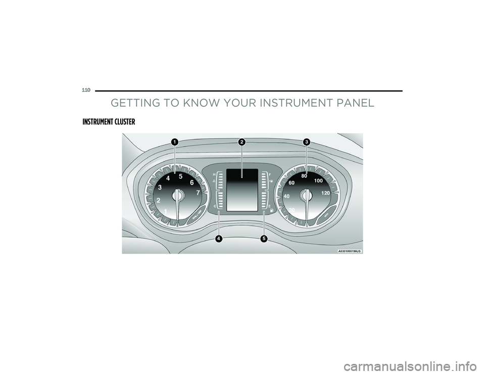 CHRYSLER PACIFICA 2022 Owners Manual
110
GETTING TO KNOW YOUR INSTRUMENT PANEL
INSTRUMENT CLUSTER
22_RUP_OM_EN_USC_t.book Page 110 CHRYSLER PACIFICA 2022 Owners Manual
110
GETTING TO KNOW YOUR INSTRUMENT PANEL
INSTRUMENT CLUSTER
22_RUP_OM_EN_USC_t.book Page 110
