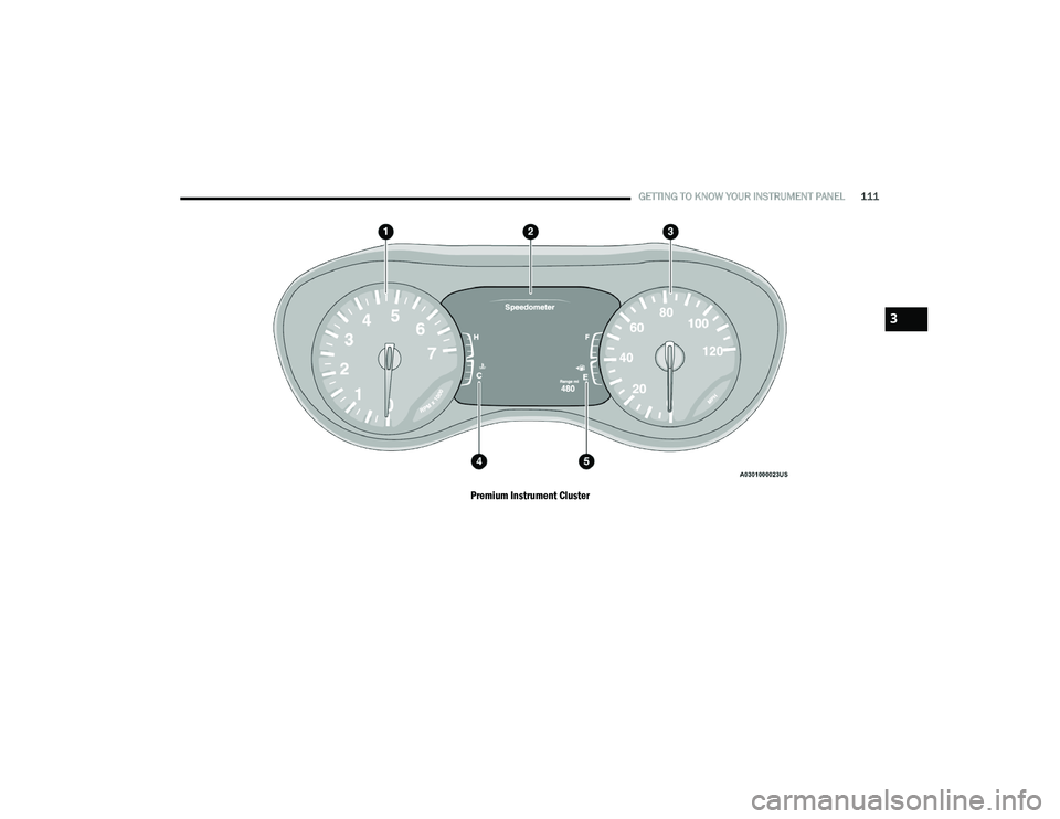 CHRYSLER PACIFICA HYBRID 2021 Owners Manual
GETTING TO KNOW YOUR INSTRUMENT PANEL111
Premium Instrument Cluster
3
21_RUP_OM_EN_USC_t.book Page 111 CHRYSLER PACIFICA HYBRID 2021 Owners Manual
GETTING TO KNOW YOUR INSTRUMENT PANEL111
Premium Instrument Cluster
3
21_RUP_OM_EN_USC_t.book Page 111