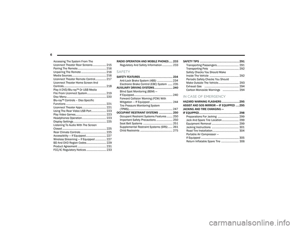 CHRYSLER PACIFICA HYBRID 2021  Owners Manual 
6 
Accessing The System From The 
Uconnect Theater Rear Screens .................. 215
Pairing The Remote ....................................... 216
Unpairing The Remote ............................