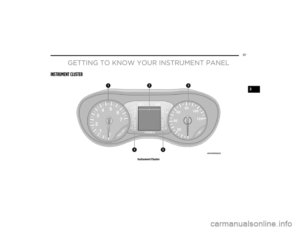 CHRYSLER VOYAGER 2021 Manual Online
87
GETTING TO KNOW YOUR INSTRUMENT PANEL
INSTRUMENT CLUSTER
Instrument Cluster
3
21_RUV_OM_EN_USC_t.book Page 87 CHRYSLER VOYAGER 2021 Manual Online
87
GETTING TO KNOW YOUR INSTRUMENT PANEL
INSTRUMENT CLUSTER
Instrument Cluster
3
21_RUV_OM_EN_USC_t.book Page 87