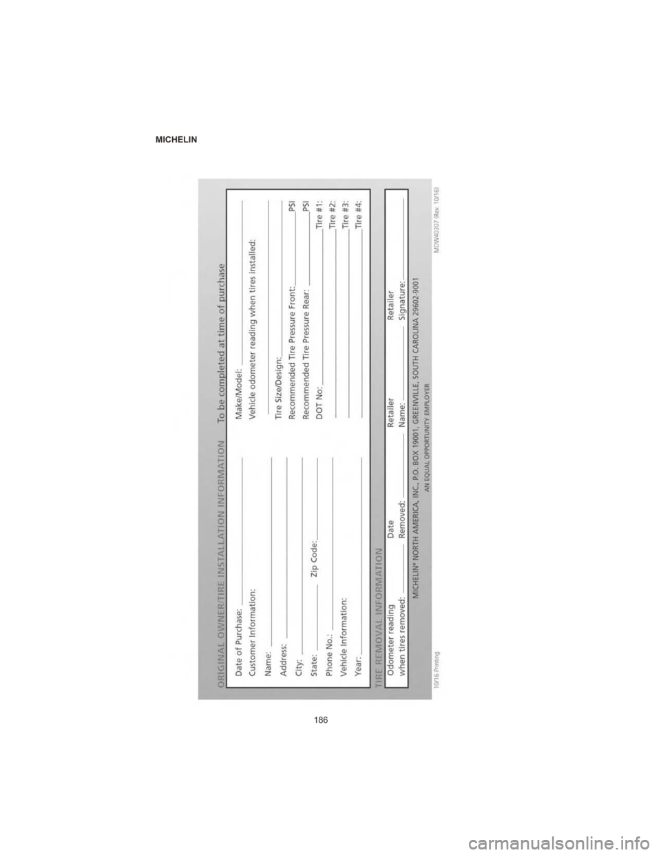 CHRYSLER PACIFICA 2020  Vehicle Warranty MICHELIN186 