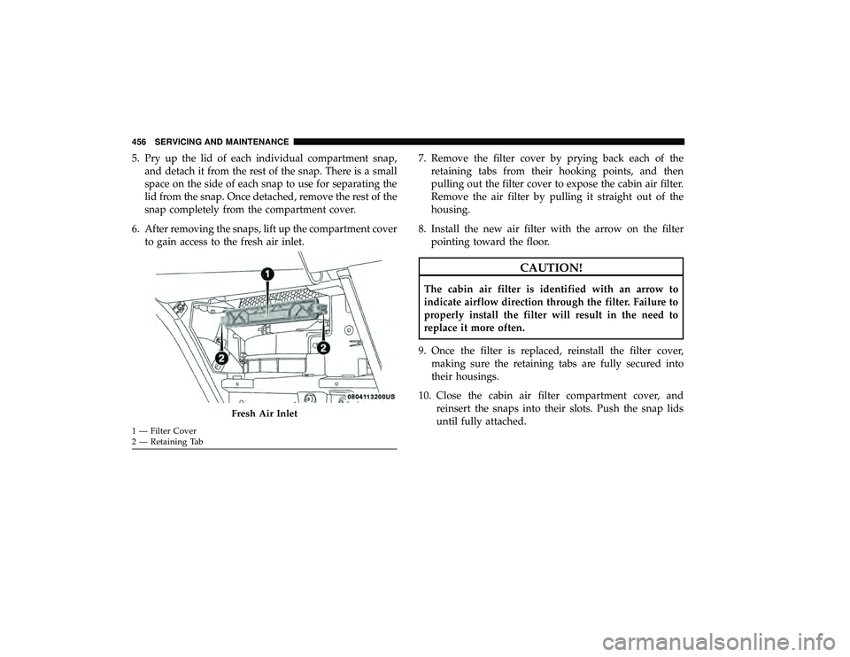 CHRYSLER PACIFICA HYBRID 2019 Owners Manual 5. Pry up the lid of each individual compartment snap,and detach it from the rest of the snap. There is a small
space on the side of each snap to use for separating the
lid from the snap. Once detache CHRYSLER PACIFICA HYBRID 2019 Owners Manual 5. Pry up the lid of each individual compartment snap,and detach it from the rest of the snap. There is a small
space on the side of each snap to use for separating the
lid from the snap. Once detache