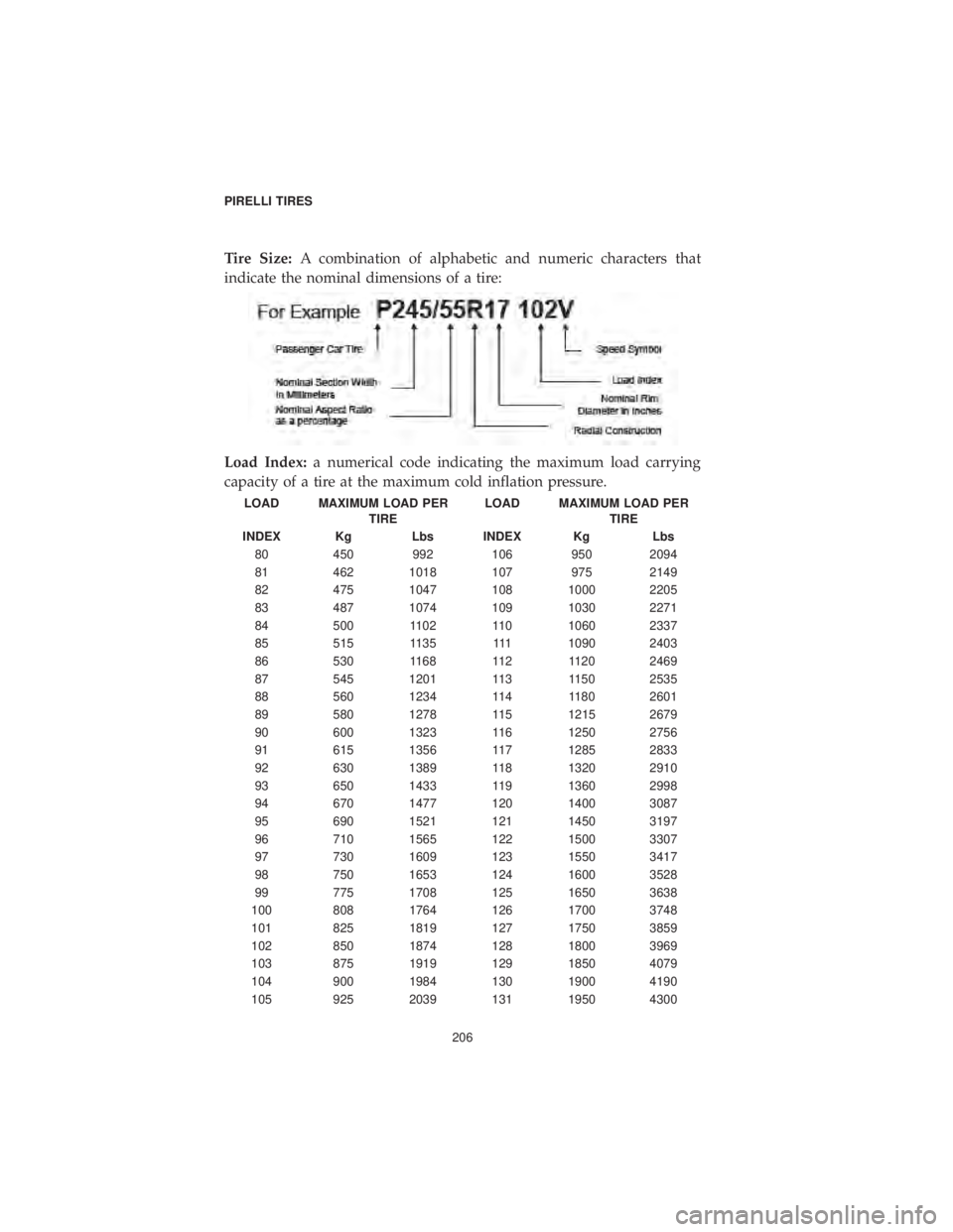 CHRYSLER PACIFICA HYBRID 2019  Vehicle Warranty Tire Size:A combination of alphabetic and numeric characters that
indicate the nominal dimensions of a tire:
Load Index: a numerical code indicating the maximum load carrying
capacity of a tire at the