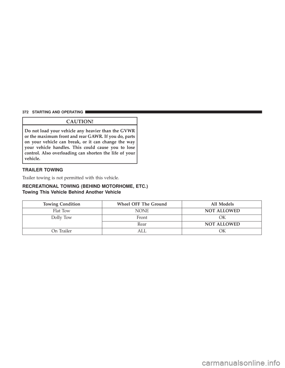 CHRYSLER PACIFICA HYBRID 2018  Owners Manual CAUTION!
Do not load your vehicle any heavier than the GVWR
or the maximum front and rear GAWR. If you do, parts
on your vehicle can break, or it can change the way
your vehicle handles. This could ca