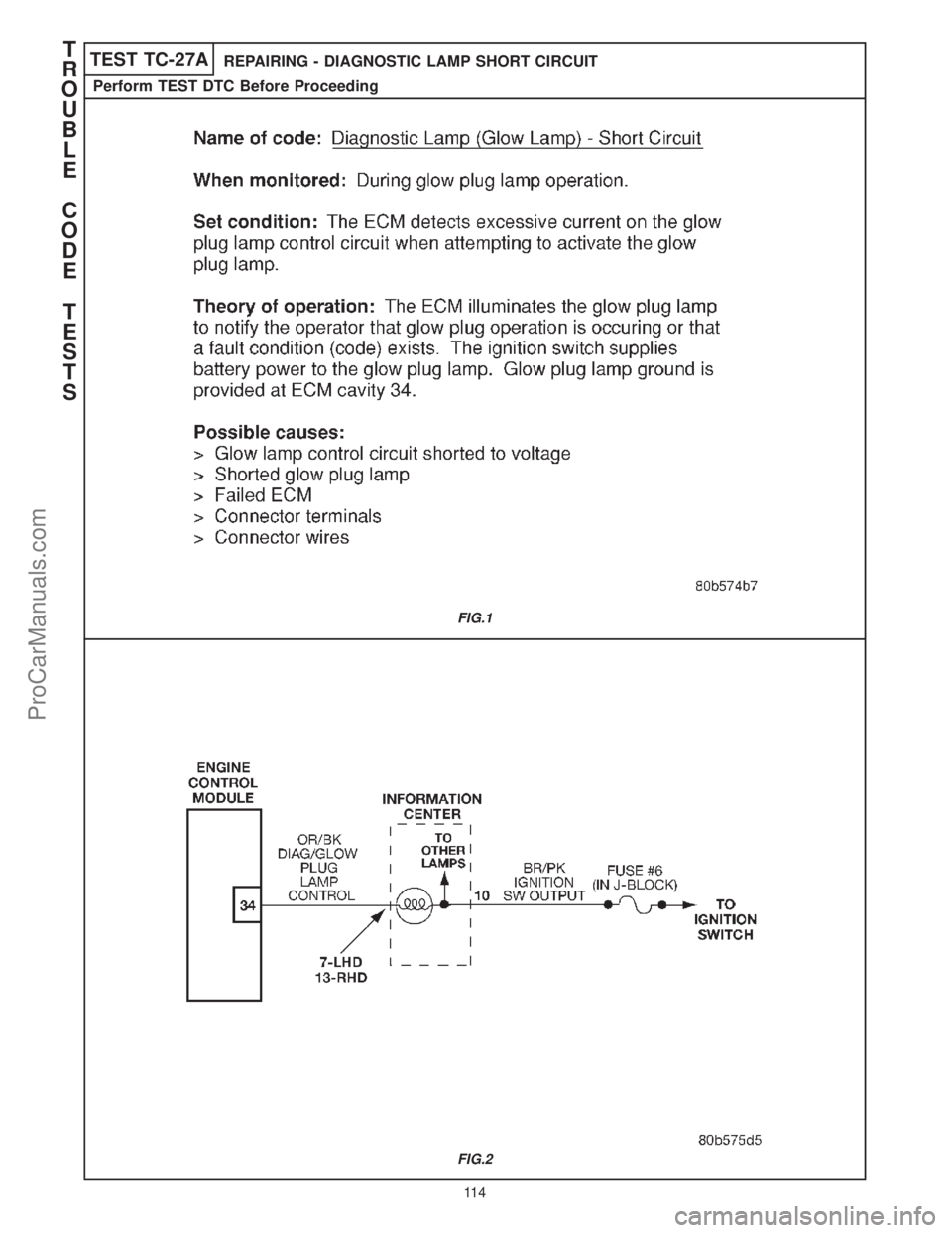 CHRYSLER CARAVAN 2000  Service Manual TEST TC-27AREPAIRING - DIAGNOSTIC LAMP SHORT CIRCUIT
Perform TEST DTC Before Proceeding
FIG.1
FIG.2
T
R
O
U
B
L
E
C
O
D
E
T
E
S
T
S
11 4
ProCarManuals.com 