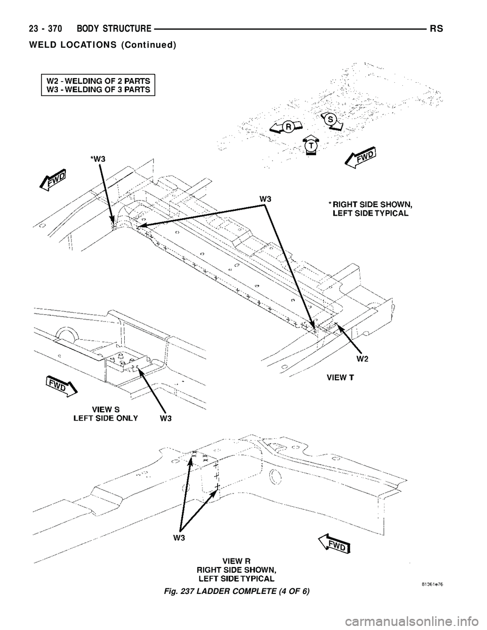 CHRYSLER VOYAGER 2005  Service Manual Fig. 237 LADDER COMPLETE (4 OF 6)
23 - 370 BODY STRUCTURERS
WELD LOCATIONS (Continued) 