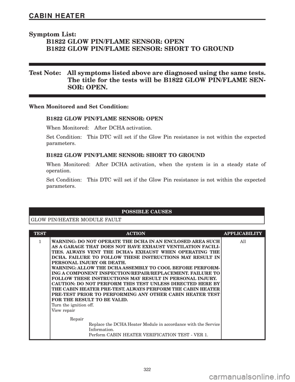 CHRYSLER VOYAGER 2001 Workshop Manual Symptom List:
B1822 GLOW PIN/FLAME SENSOR: OPEN
B1822 GLOW PIN/FLAME SENSOR: SHORT TO GROUND
Test Note: All symptoms listed above are diagnosed using the same tests.
The title for the tests will be B1 CHRYSLER VOYAGER 2001 Workshop Manual Symptom List:
B1822 GLOW PIN/FLAME SENSOR: OPEN
B1822 GLOW PIN/FLAME SENSOR: SHORT TO GROUND
Test Note: All symptoms listed above are diagnosed using the same tests.
The title for the tests will be B1