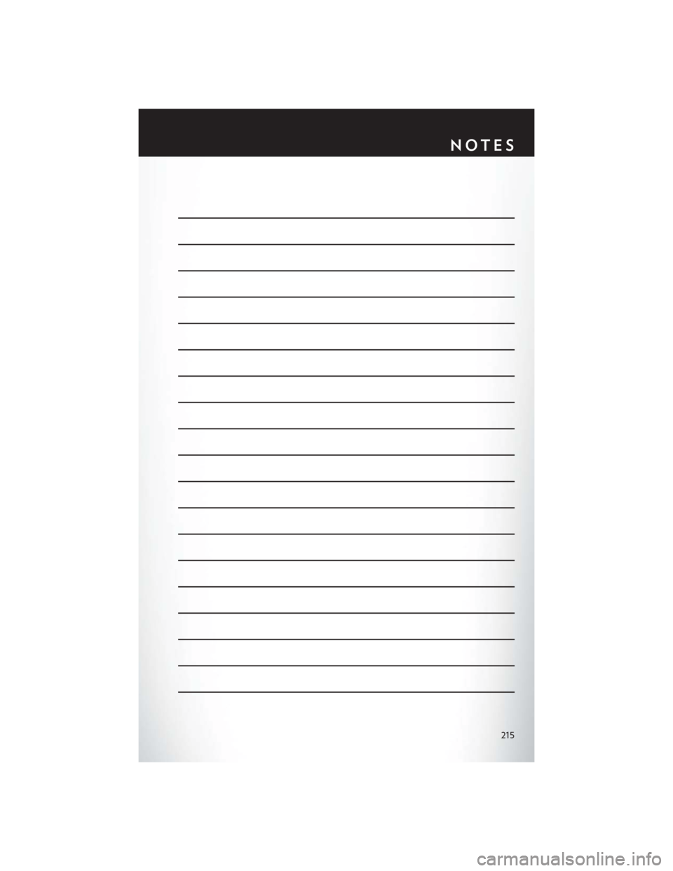 CHRYSLER 200 2015 2.G User Guide NOTES
215 CHRYSLER 200 2015 2.G User Guide NOTES
215