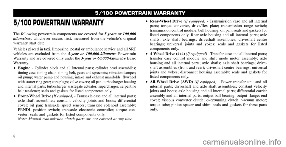 CHRYSLER 200 2011 1.G Warranty Booklet 