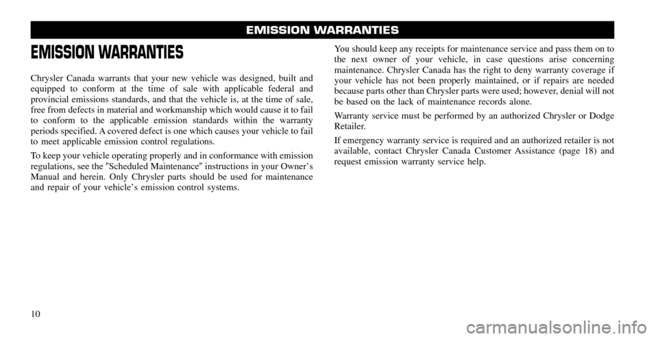 CHRYSLER 200 2011 1.G Warranty Booklet 