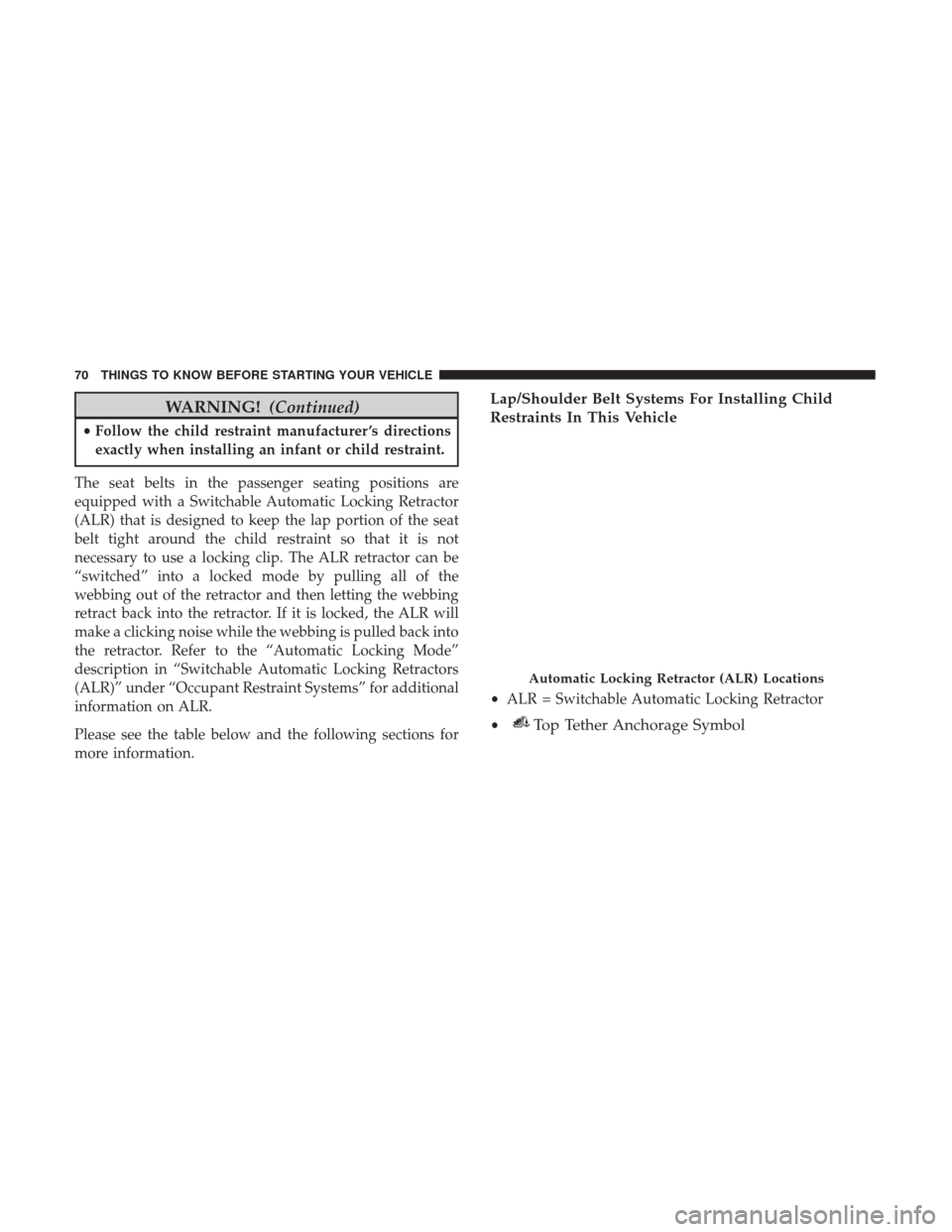 CHRYSLER 300 2017 2.G Manual PDF WARNING!(Continued)
•Follow the child restraint manufacturer ’s directions
exactly when installing an infant or child restraint.
The seat belts in the passenger seating positions are
equipped with CHRYSLER 300 2017 2.G Manual PDF WARNING!(Continued)
•Follow the child restraint manufacturer ’s directions
exactly when installing an infant or child restraint.
The seat belts in the passenger seating positions are
equipped with
