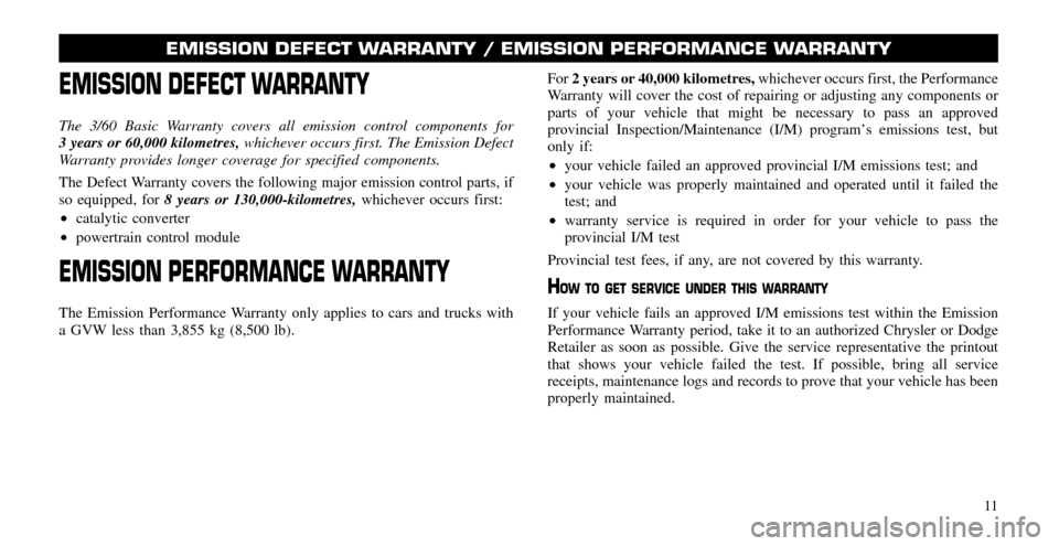 CHRYSLER 300 2011 2.G Warranty Booklet 