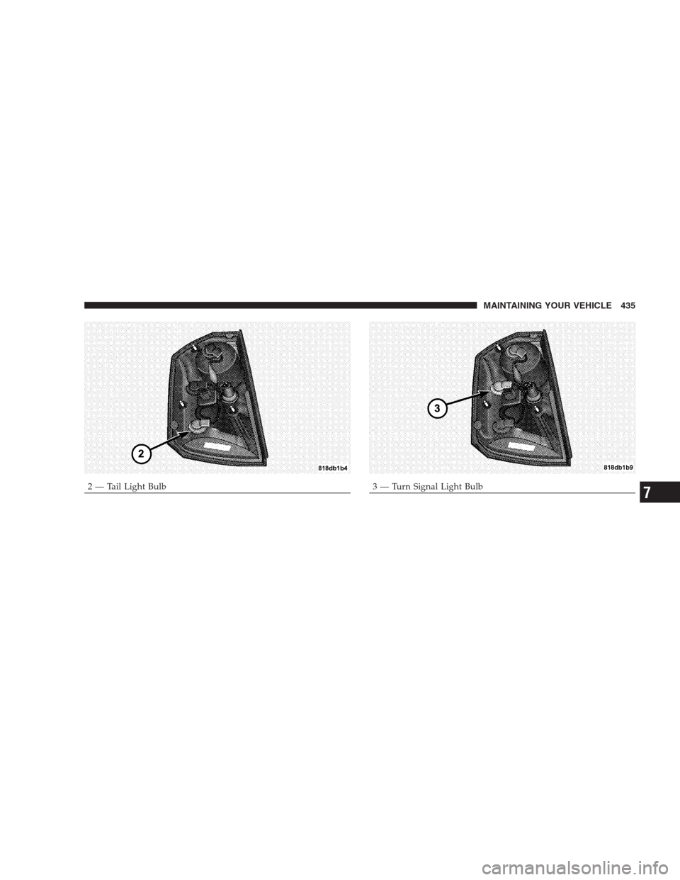 CHRYSLER 300 SRT 2009 1.G Owners Manual 2 — Tail Light Bulb3 — Turn Signal Light BulbMAINTAINING YOUR VEHICLE 4357 