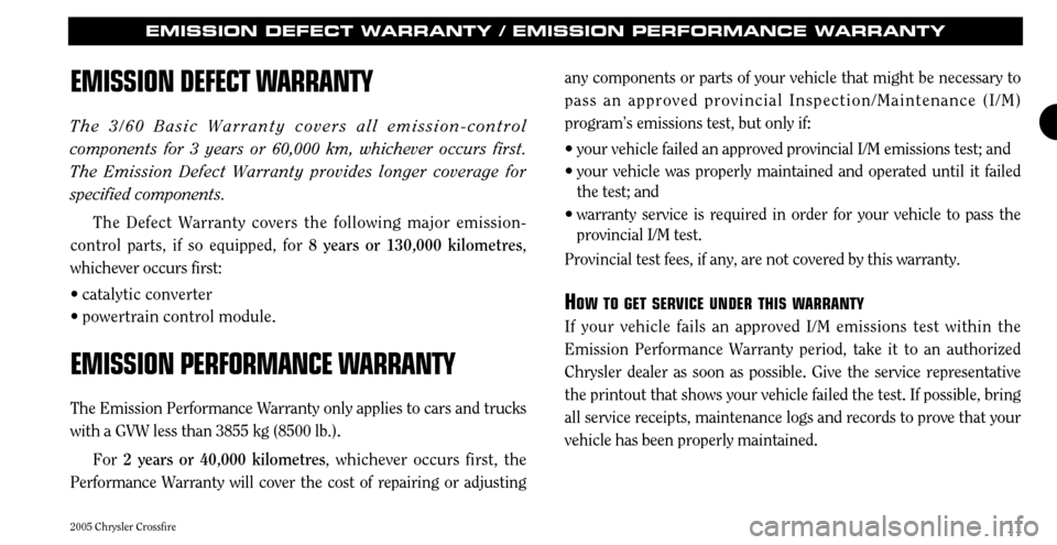 CHRYSLER CROSSFIRE 2005 1.G Warranty Booklet CHRYSLER CROSSFIRE 2005 1.G Warranty Booklet, Page 11