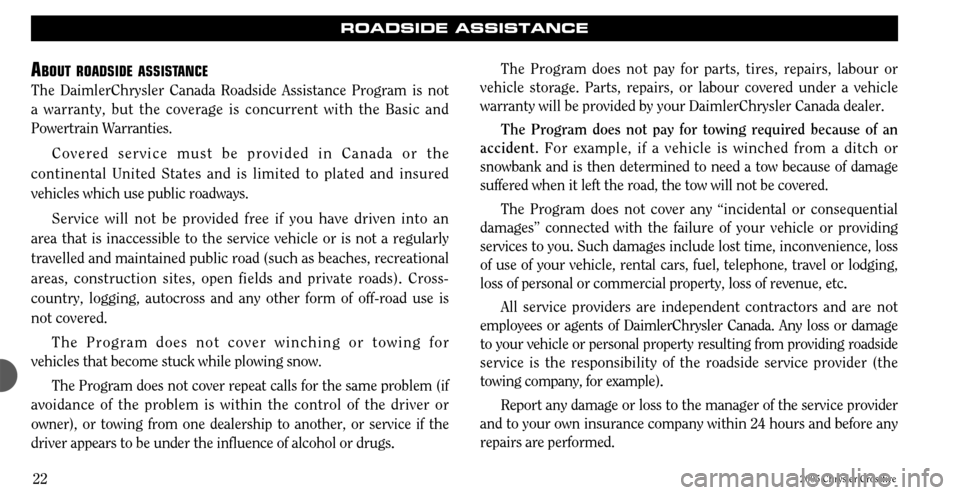 CHRYSLER CROSSFIRE 2005 1.G Warranty Booklet CHRYSLER CROSSFIRE 2005 1.G Warranty Booklet, Page 22