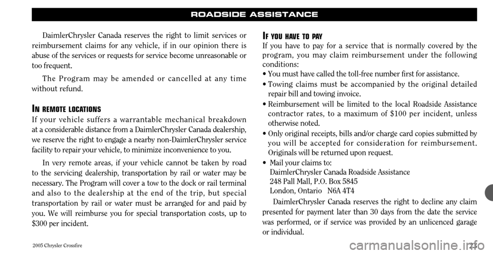 CHRYSLER CROSSFIRE 2005 1.G Warranty Booklet CHRYSLER CROSSFIRE 2005 1.G Warranty Booklet, Page 23