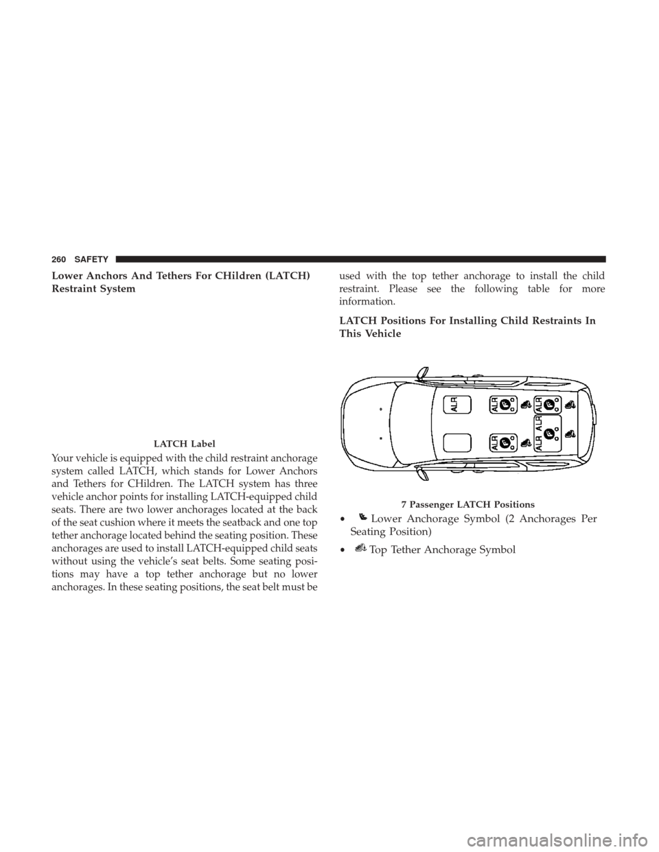 CHRYSLER PACIFICA HYBRID 2017 2.G Owners Manual Lower Anchors And Tethers For CHildren (LATCH)
Restraint System
Your vehicle is equipped with the child restraint anchorage
system called LATCH, which stands for Lower Anchors
and Tethers for CHildren CHRYSLER PACIFICA HYBRID 2017 2.G Owners Manual Lower Anchors And Tethers For CHildren (LATCH)
Restraint System
Your vehicle is equipped with the child restraint anchorage
system called LATCH, which stands for Lower Anchors
and Tethers for CHildren