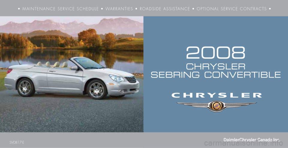 CHRYSLER SEBRING 2008 3.G Warranty Booklet 