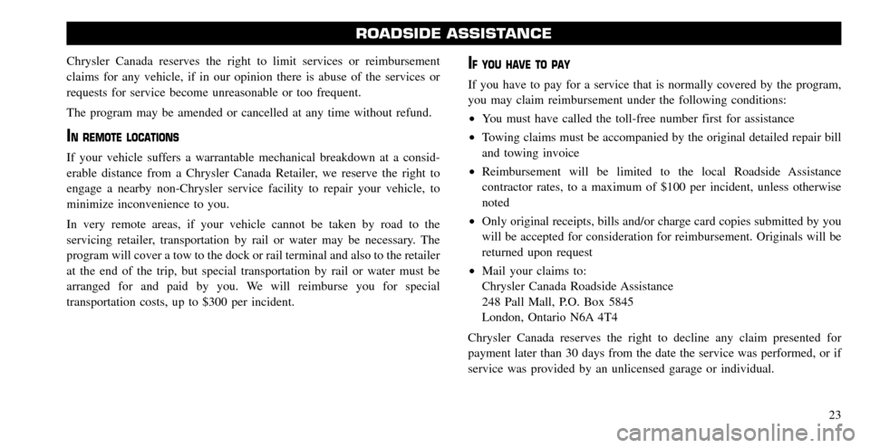 CHRYSLER SEBRING 2010 3.G Warranty Booklet 