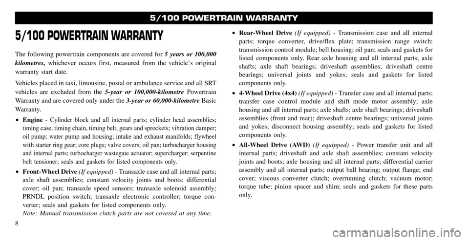 CHRYSLER SEBRING 2010 3.G Warranty Booklet 