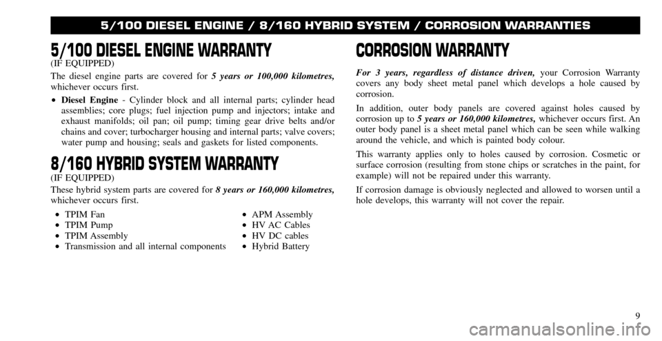CHRYSLER SEBRING 2010 3.G Warranty Booklet CHRYSLER SEBRING 2010 3.G Warranty Booklet