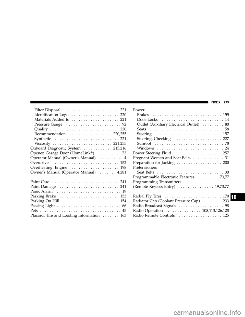 CHRYSLER SEBRING SEDAN 2006 2.G User Guide Filter Disposal....................... 221
Identification Logo.................... 220
Materials Added to.................... 221
Pressure Gauge....................... 92
Quality...................... CHRYSLER SEBRING SEDAN 2006 2.G User Guide Filter Disposal....................... 221
Identification Logo.................... 220
Materials Added to.................... 221
Pressure Gauge....................... 92
Quality......................