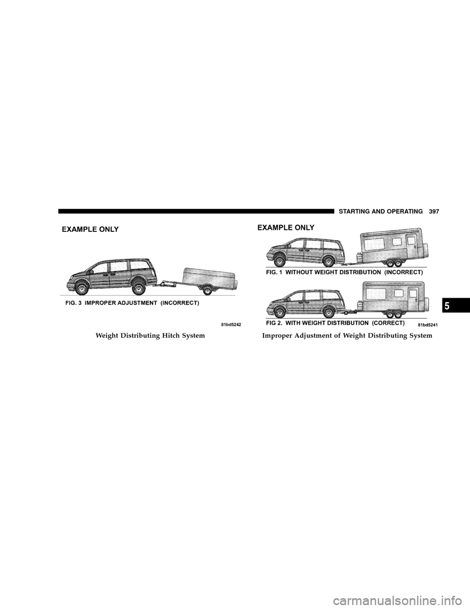 CHRYSLER TOWN AND COUNTRY 2008 5.G Owners Manual Weight Distributing Hitch SystemImproper Adjustment of Weight Distributing System
STARTING AND OPERATING 397
5 CHRYSLER TOWN AND COUNTRY 2008 5.G Owners Manual Weight Distributing Hitch SystemImproper Adjustment of Weight Distributing System
STARTING AND OPERATING 397
5