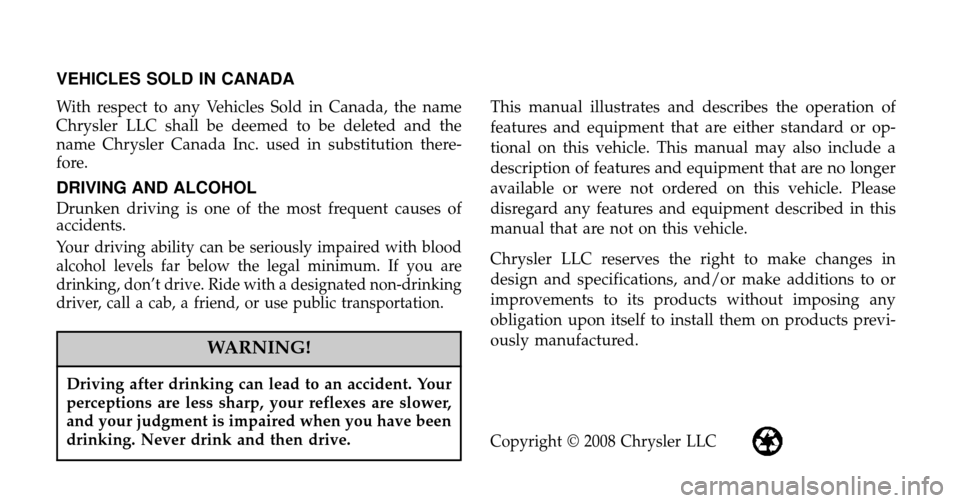 CHRYSLER TOWN AND COUNTRY 2009 5.G Owners Manual 