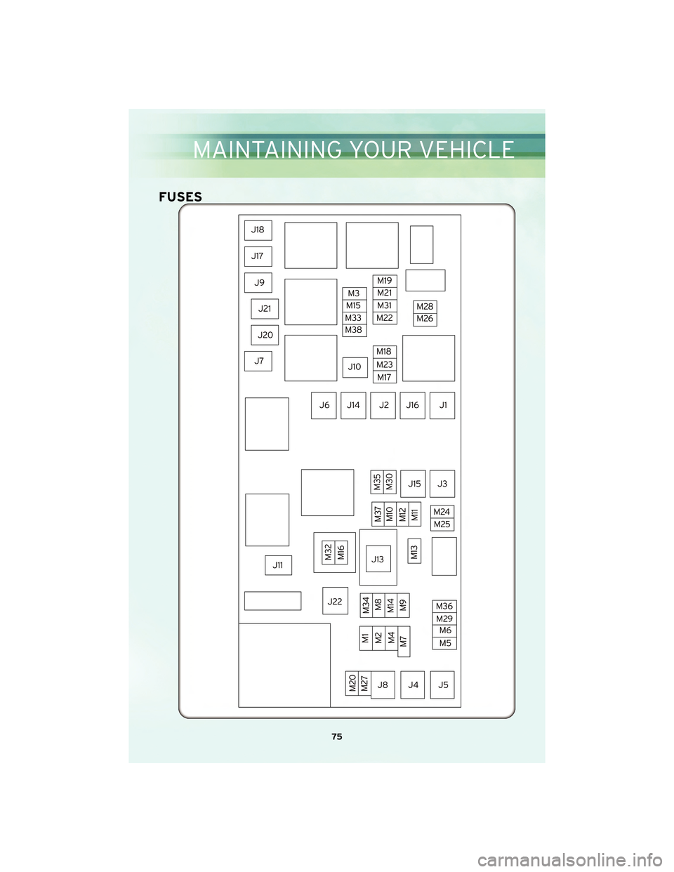 CHRYSLER TOWN AND COUNTRY 2010 5.G User Guide FUSES
75
MAINTAINING YOUR VEHICLE 