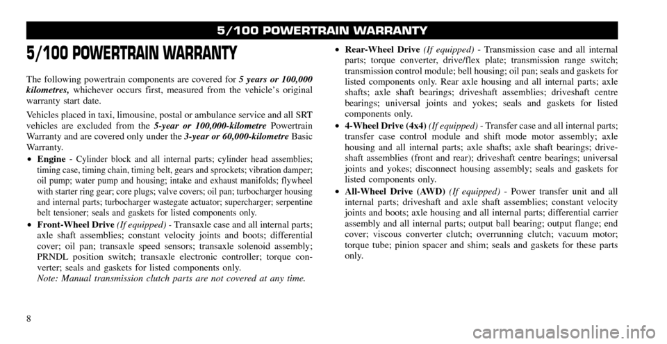 CHRYSLER TOWN AND COUNTRY 2011 5.G Warranty Booklet 