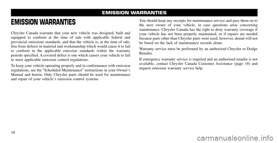 CHRYSLER TOWN AND COUNTRY 2011 5.G Warranty Booklet CHRYSLER TOWN AND COUNTRY 2011 5.G Warranty Booklet