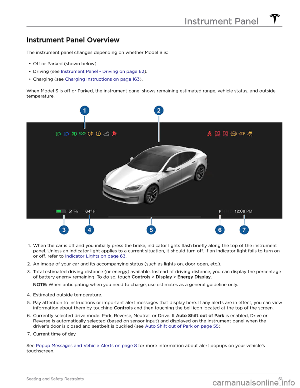 TESLA MODEL S 2023  Owners Manual Instrument Panel Overview
The instrument panel changes depending on whether Model S is:
