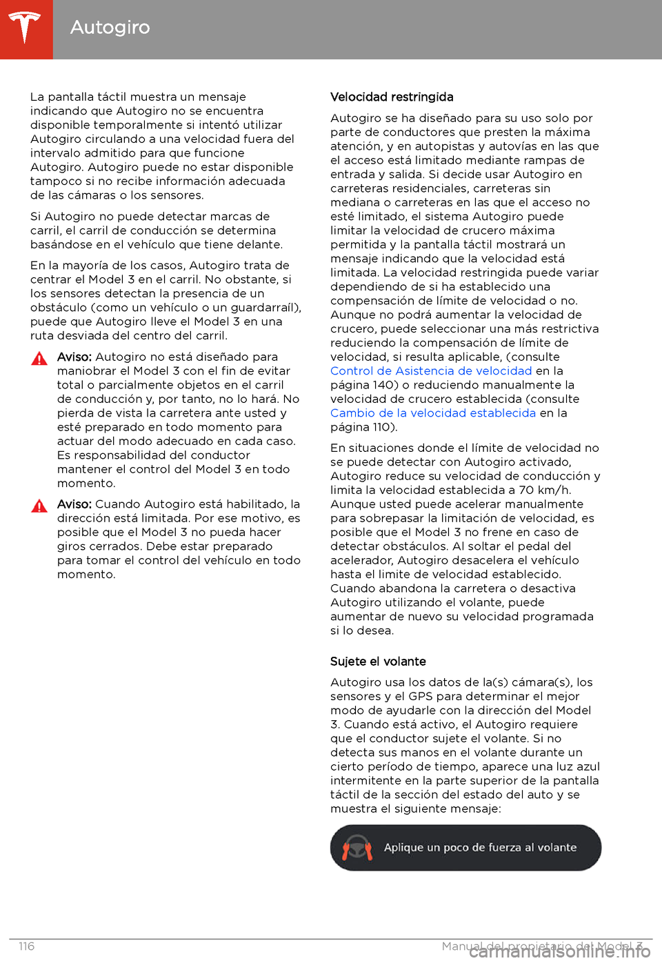 TESLA MODEL 3 2020 Manual del propietario (in Spanish) La pantalla t TESLA MODEL 3 2020 Manual del propietario (in Spanish) La pantalla t