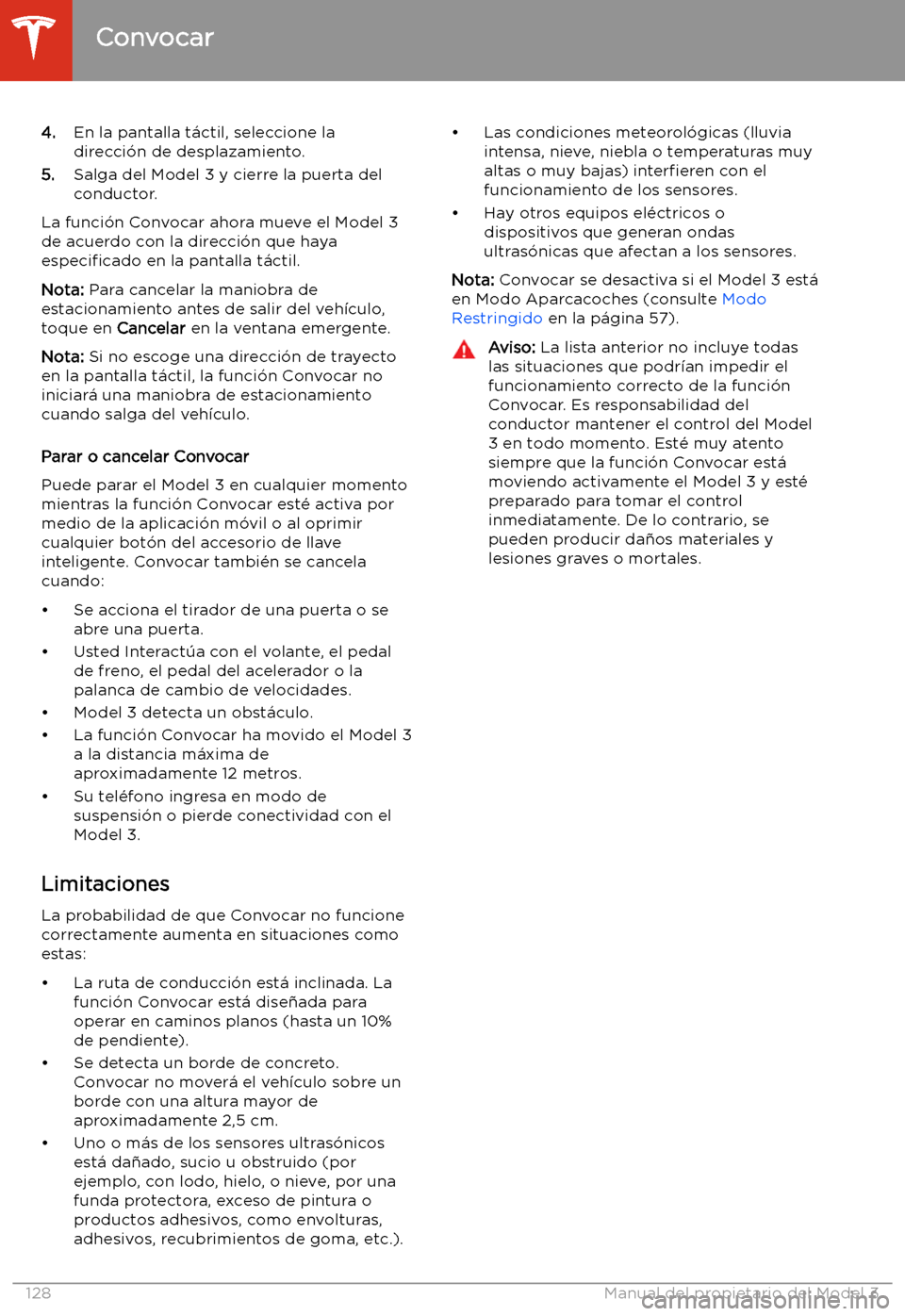 TESLA MODEL 3 2020 Manual del propietario (in Spanish) 4.En la pantalla t TESLA MODEL 3 2020 Manual del propietario (in Spanish) 4.En la pantalla t