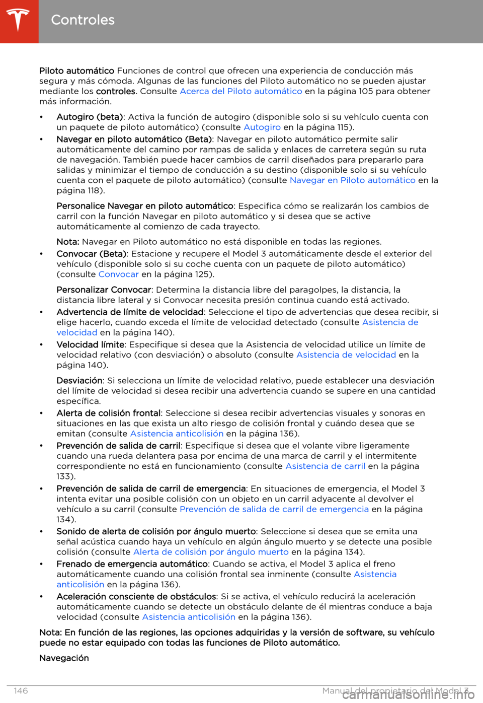 TESLA MODEL 3 2020 Manual del propietario (in Spanish) Piloto autom TESLA MODEL 3 2020 Manual del propietario (in Spanish) Piloto autom