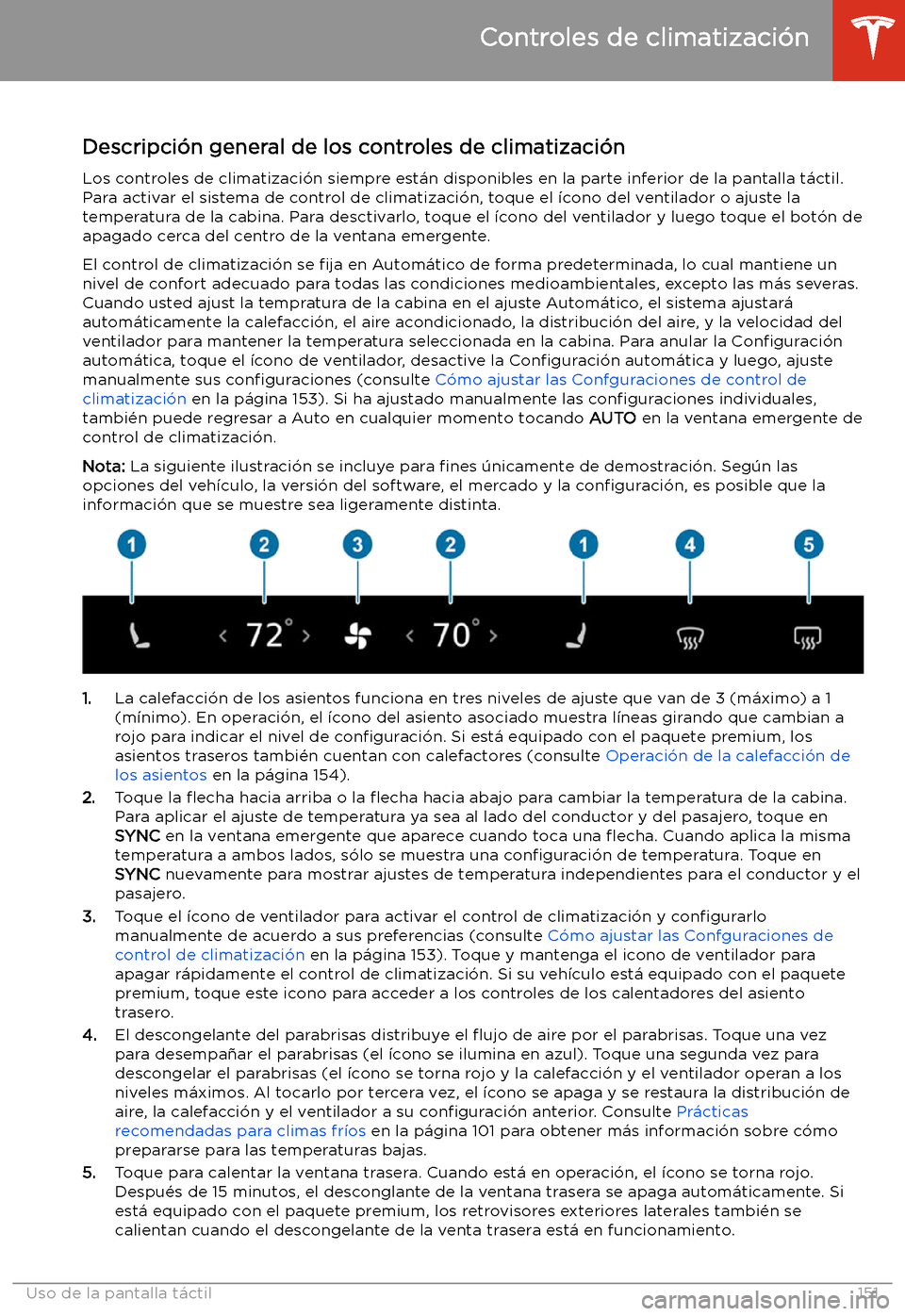 TESLA MODEL 3 2020 Manual del propietario (in Spanish) Controles de climatizaci TESLA MODEL 3 2020 Manual del propietario (in Spanish) Controles de climatizaci