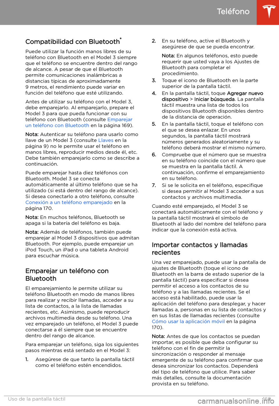 TESLA MODEL 3 2020 Manual del propietario (in Spanish) Tel TESLA MODEL 3 2020 Manual del propietario (in Spanish) Tel