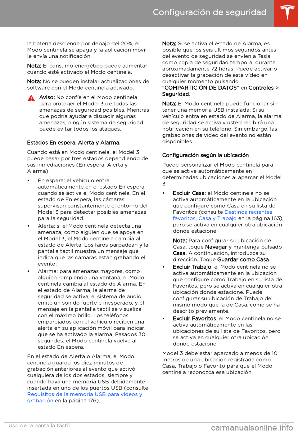 TESLA MODEL 3 2020 Manual del propietario (in Spanish) la bater TESLA MODEL 3 2020 Manual del propietario (in Spanish) la bater