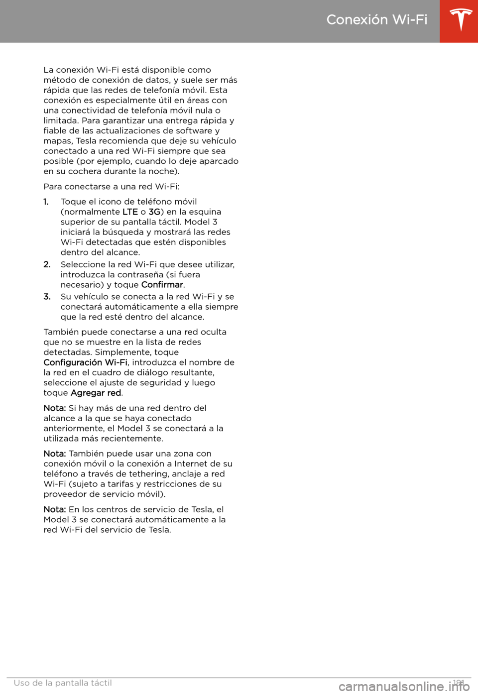 TESLA MODEL 3 2020 Manual del propietario (in Spanish) Conexi TESLA MODEL 3 2020 Manual del propietario (in Spanish) Conexi