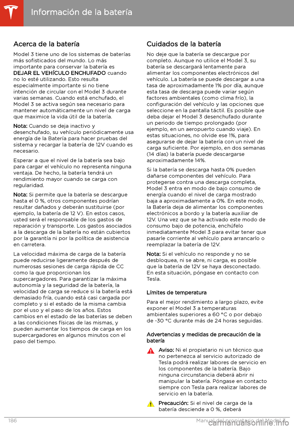 TESLA MODEL 3 2020 Manual del propietario (in Spanish) Informaci TESLA MODEL 3 2020 Manual del propietario (in Spanish) Informaci