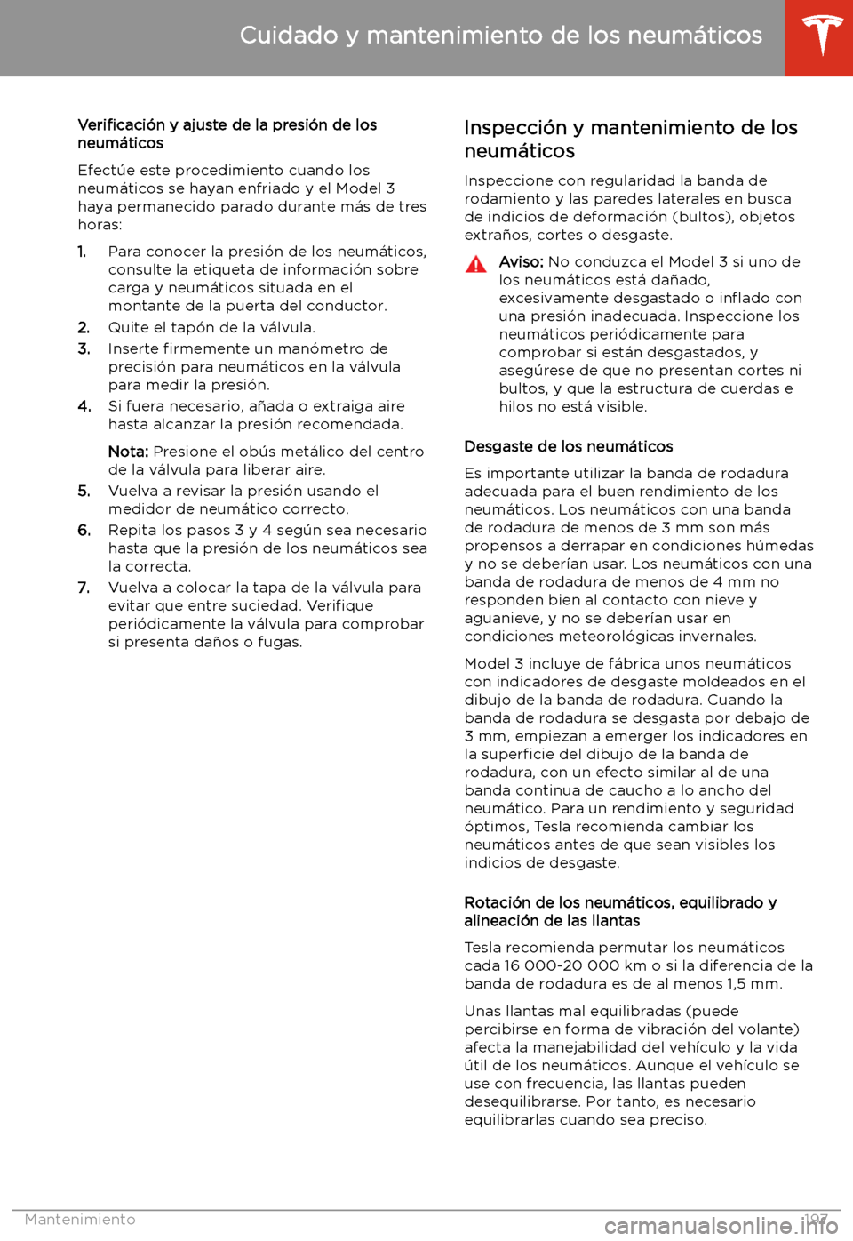 TESLA MODEL 3 2020 Manual del propietario (in Spanish) Veri TESLA MODEL 3 2020 Manual del propietario (in Spanish) Veri