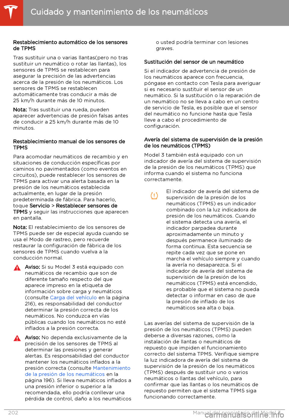 TESLA MODEL 3 2020 Manual del propietario (in Spanish) Restablecimiento autom TESLA MODEL 3 2020 Manual del propietario (in Spanish) Restablecimiento autom