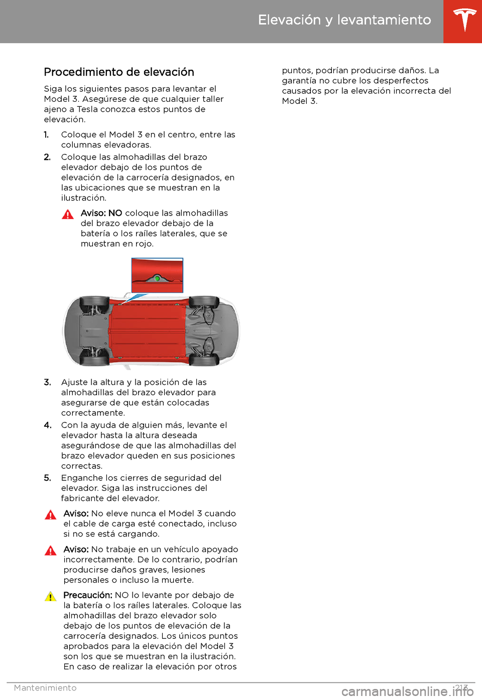 TESLA MODEL 3 2020 Manual del propietario (in Spanish) Elevaci TESLA MODEL 3 2020 Manual del propietario (in Spanish) Elevaci