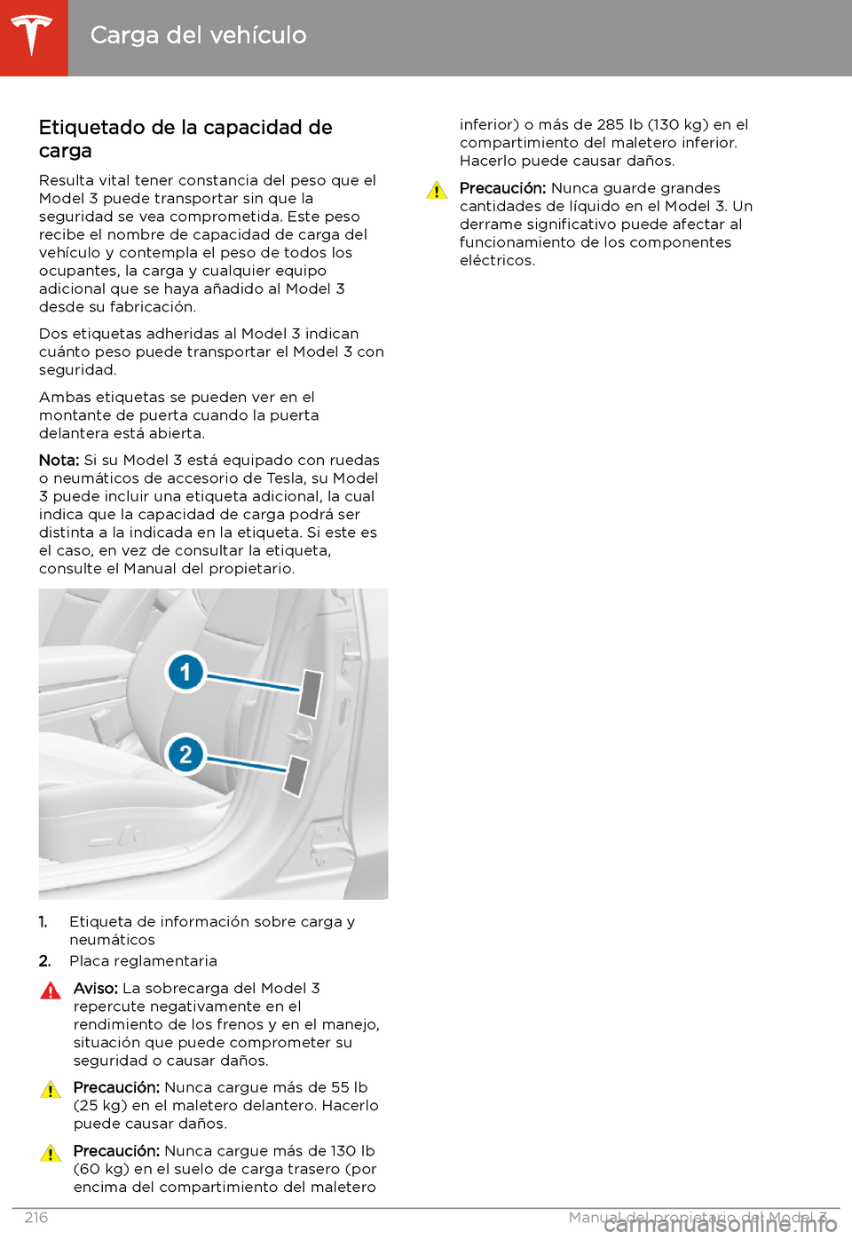 TESLA MODEL 3 2020 Manual del propietario (in Spanish) Carga del veh TESLA MODEL 3 2020 Manual del propietario (in Spanish) Carga del veh