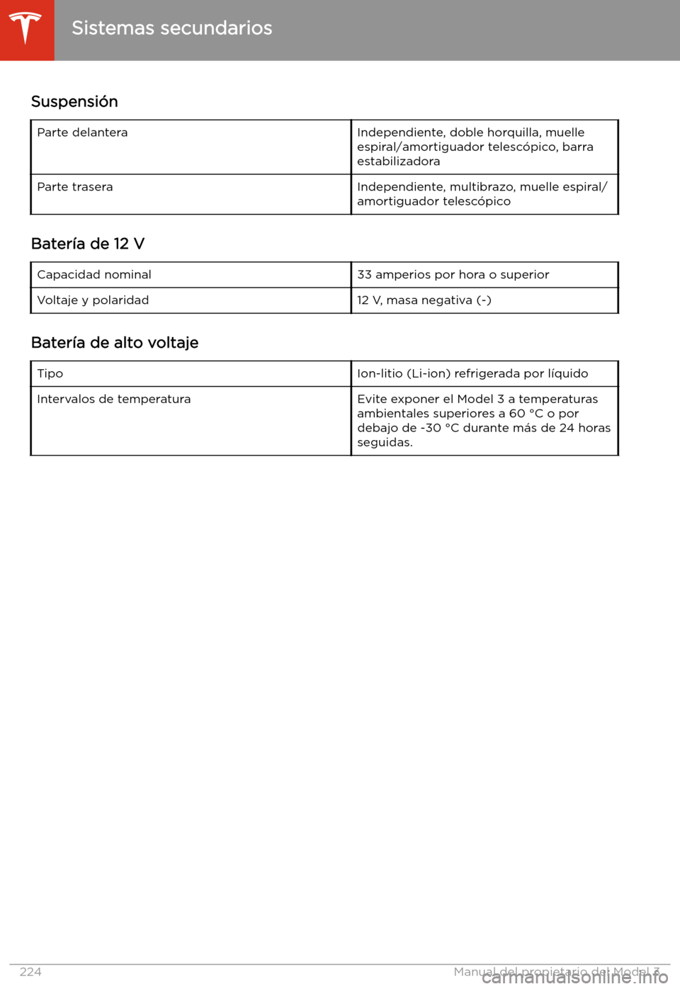 TESLA MODEL 3 2020 Manual del propietario (in Spanish) Suspensi TESLA MODEL 3 2020 Manual del propietario (in Spanish) Suspensi