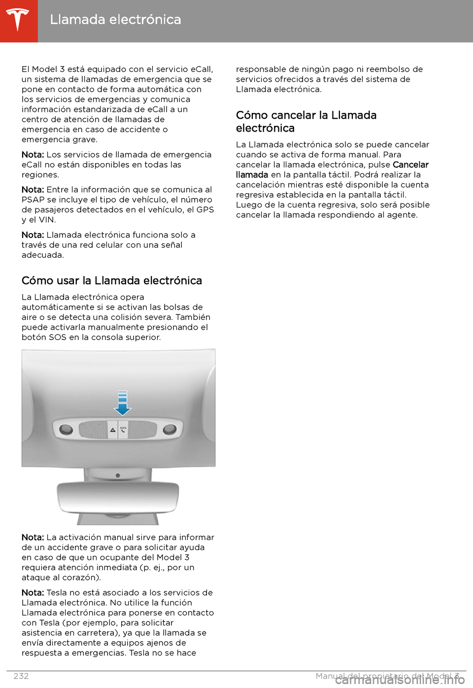 TESLA MODEL 3 2020 Manual del propietario (in Spanish) Llamada electr TESLA MODEL 3 2020 Manual del propietario (in Spanish) Llamada electr