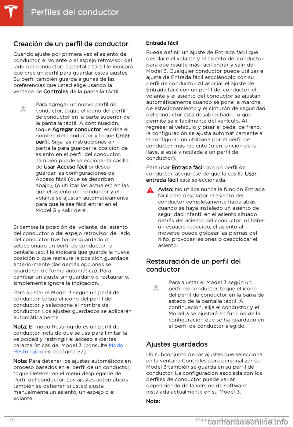 TESLA MODEL 3 2020 Manual del propietario (in Spanish) Conducci TESLA MODEL 3 2020 Manual del propietario (in Spanish) Conducci