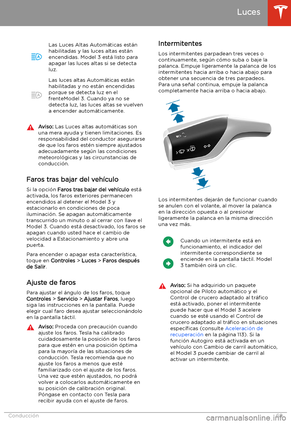 TESLA MODEL 3 2020 Manual del propietario (in Spanish) Las Luces Altas Autom TESLA MODEL 3 2020 Manual del propietario (in Spanish) Las Luces Altas Autom