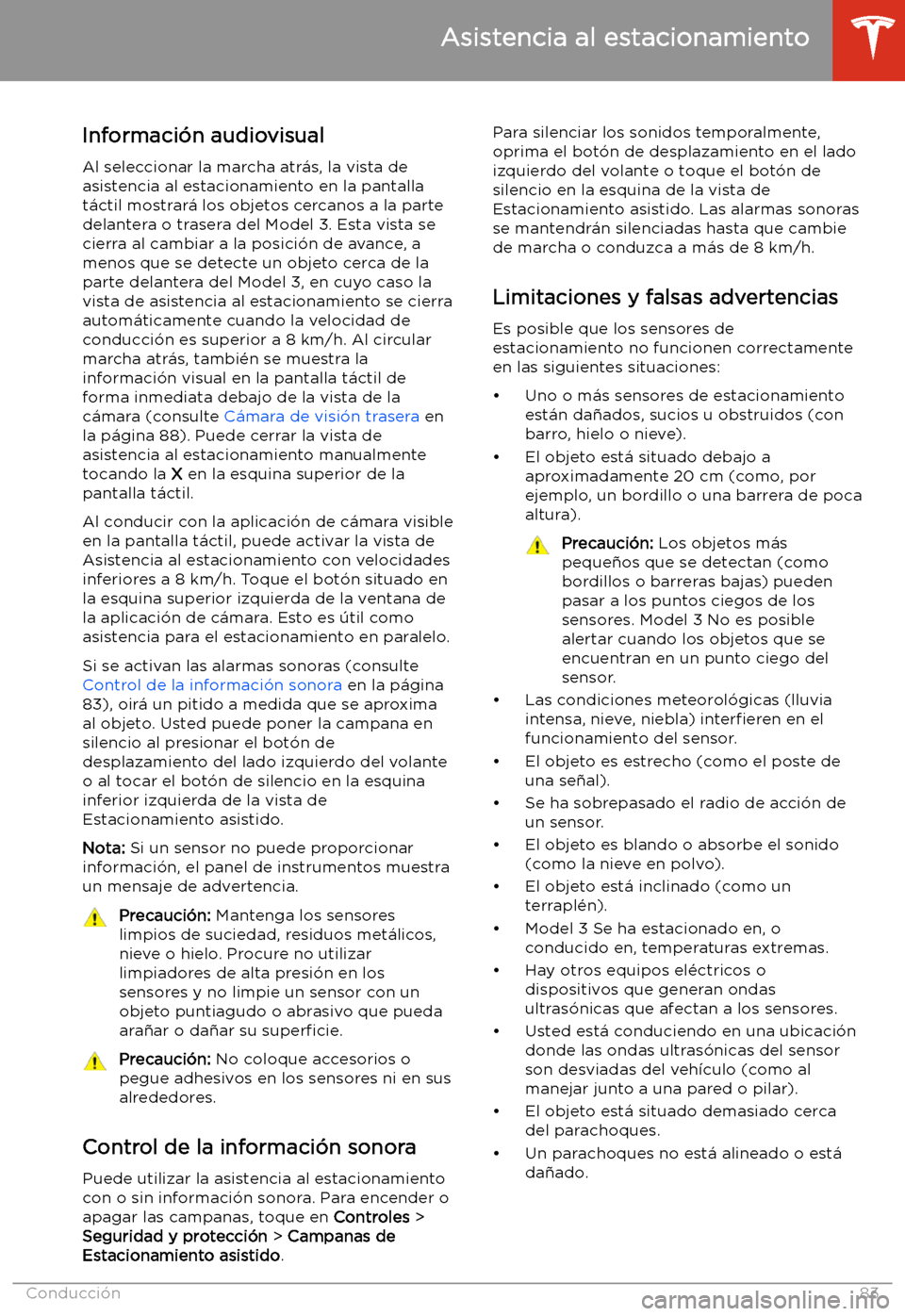 TESLA MODEL 3 2020 Manual del propietario (in Spanish) Informaci TESLA MODEL 3 2020 Manual del propietario (in Spanish) Informaci