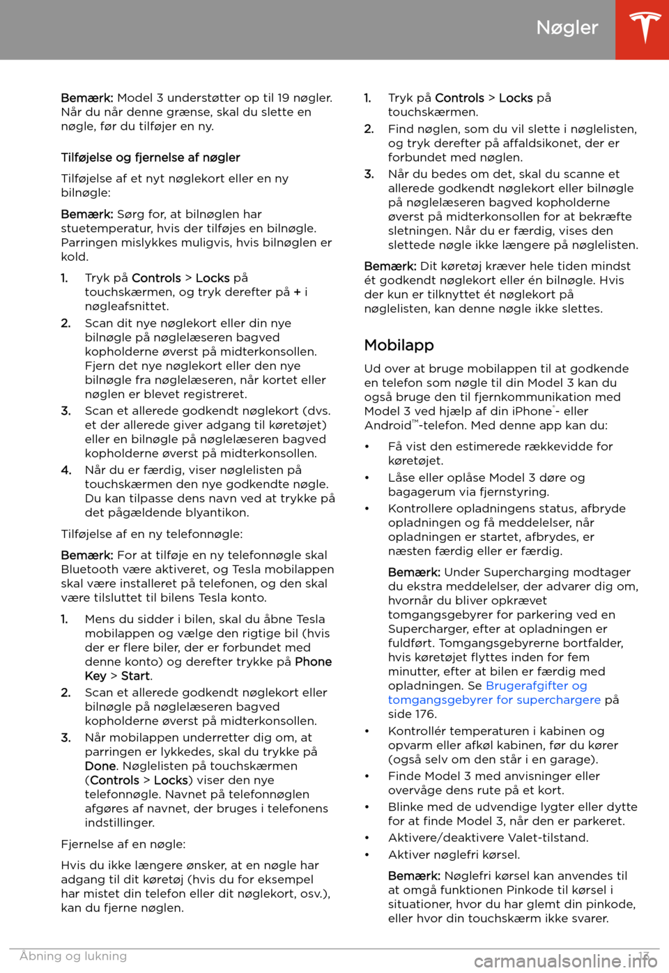 TESLA MODEL 3 2020  Instruktionsbog (in Danish) Bem